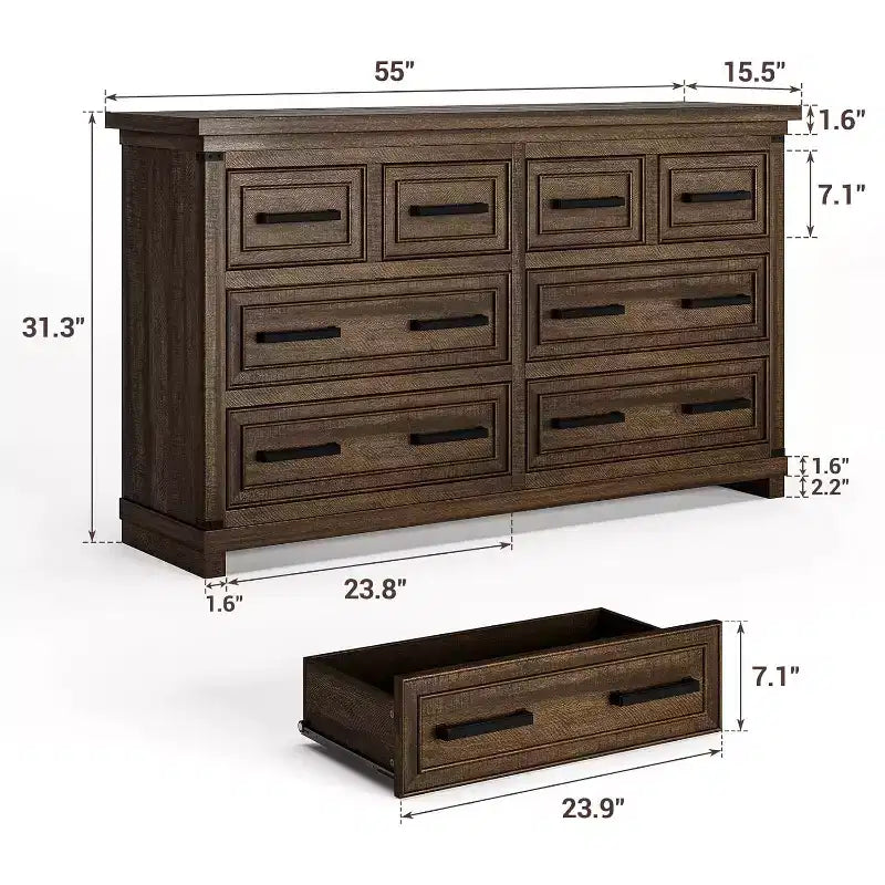 Commode 8 tiroirs de ferme 55 pour chambre à coucher, meuble de rangement multi-tiroirs de style rétro, armoire en bois de style rétro