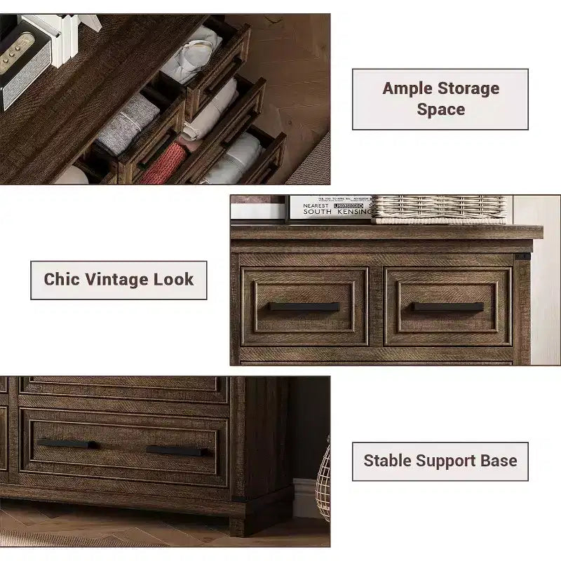 Commode 8 tiroirs de ferme 55 pour chambre à coucher, meuble de rangement multi-tiroirs de style rétro, armoire en bois de style rétro