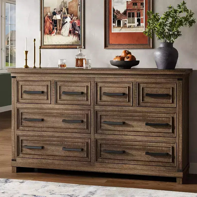 Commode 8 tiroirs de ferme 55 pour chambre à coucher, meuble de rangement multi-tiroirs de style rétro, armoire en bois de style rétro