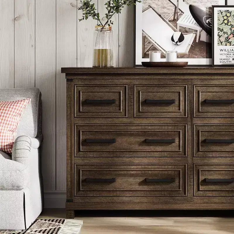 Commode 8 tiroirs de ferme 55 pour chambre à coucher, meuble de rangement multi-tiroirs de style rétro, armoire en bois de style rétro