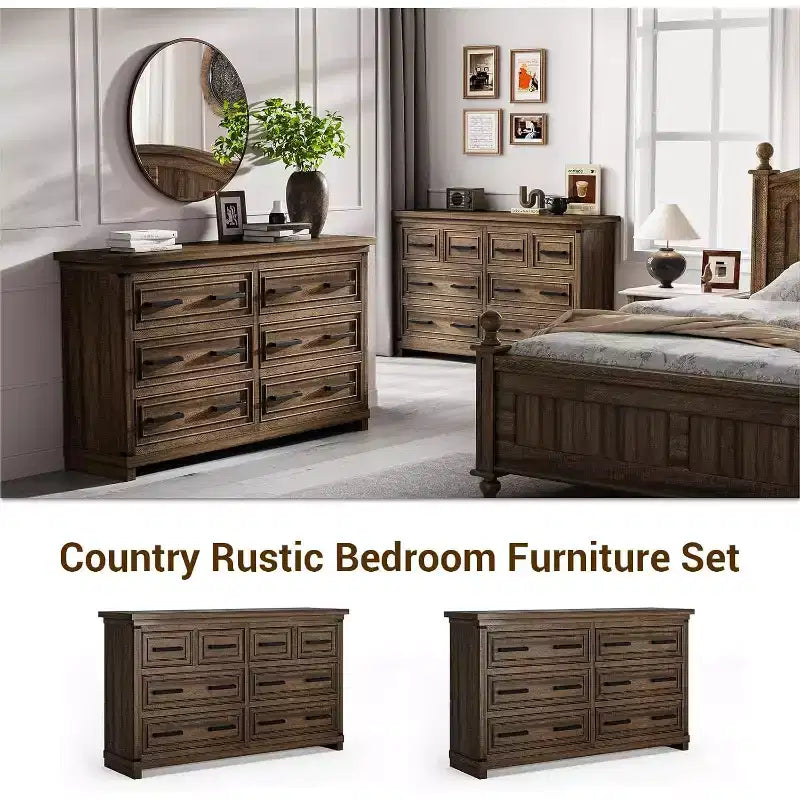 Commode 8 tiroirs de ferme 55 pour chambre à coucher, meuble de rangement multi-tiroirs de style rétro, armoire en bois de style rétro