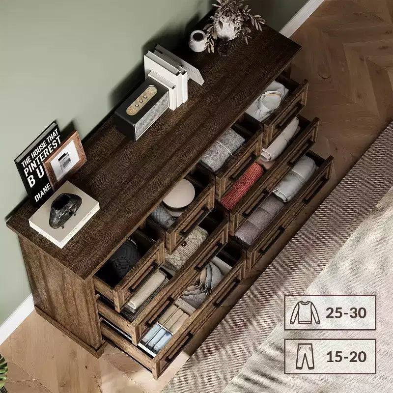 Commode 8 tiroirs de ferme 55 pour chambre à coucher, meuble de rangement multi-tiroirs de style rétro, armoire en bois de style rétro