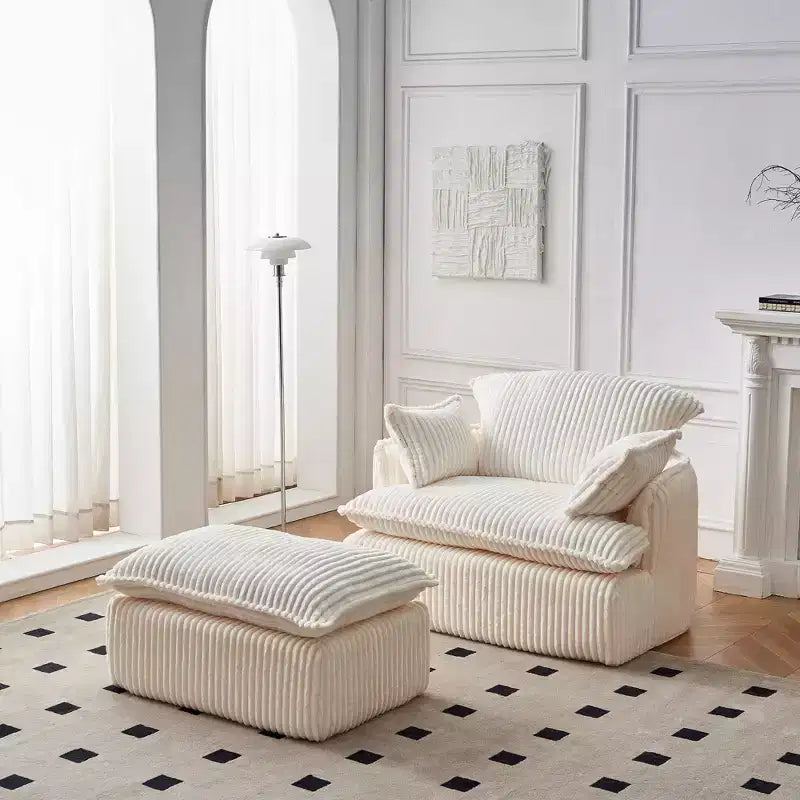 Convertible Compressed Sofa Chair with Ottoman, Modern Corduroy Fabric Armchair for Small Spaces, Living Room, Dorm, or Apartment