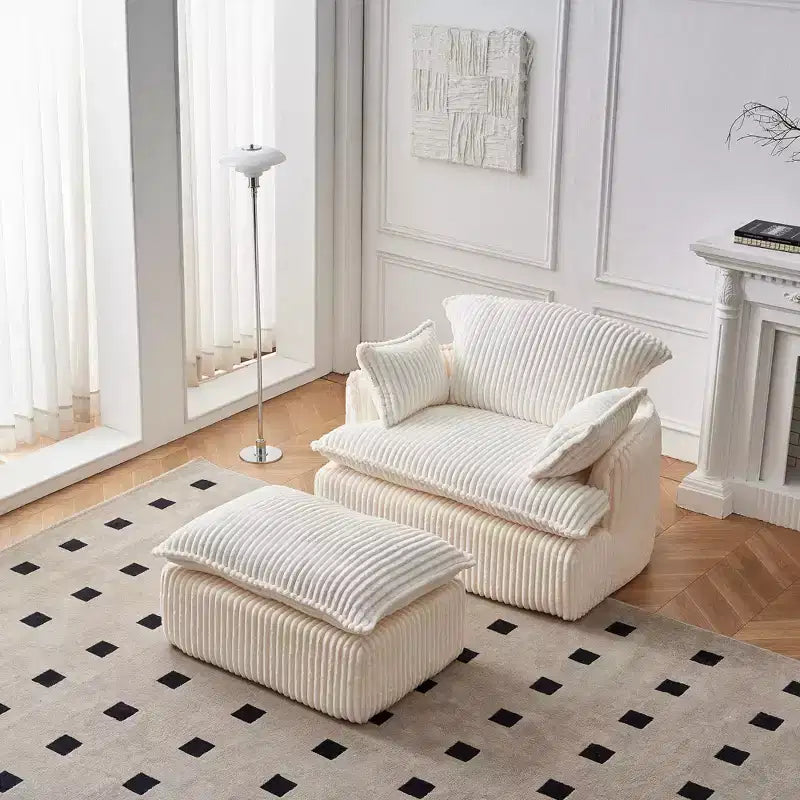 Fauteuil de canapé convertible compressé avec pouf, tissu moderne en velours côtelé
