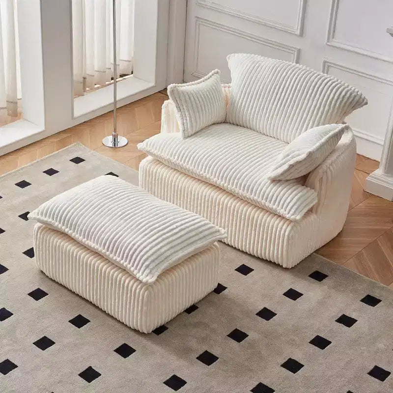 Fauteuil de canapé convertible compressé avec pouf, tissu moderne en velours côtelé