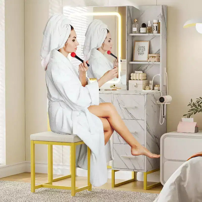 Coiffeuse, Coiffeuse Maquillage avec Miroir Coulissant Lumineux LED, Prise de Courant, Coiffeuse Maquillage