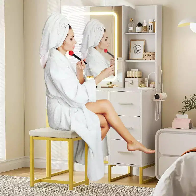 Coiffeuse, Coiffeuse Maquillage avec Miroir Coulissant Lumineux LED, Prise de Courant, Coiffeuse Maquillage