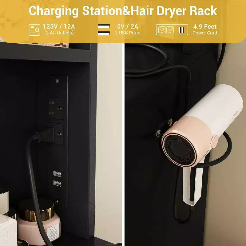 Coiffeuse, Coiffeuse Maquillage avec Miroir Coulissant Lumineux LED, Prise de Courant, Coiffeuse Maquillage