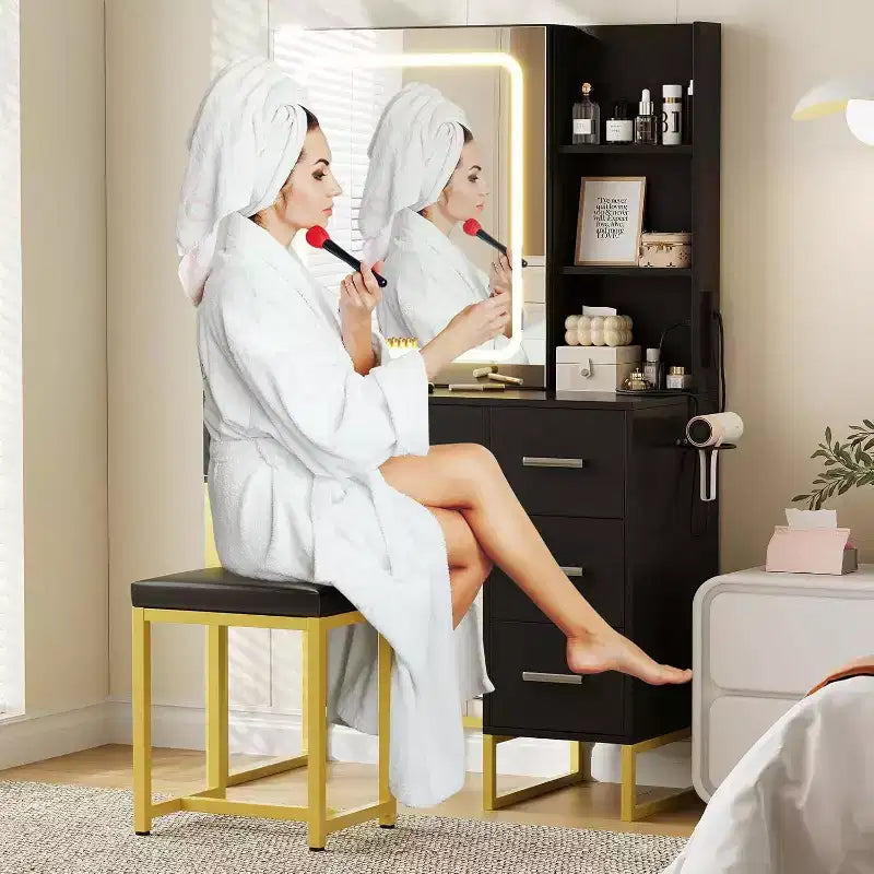 Coiffeuse, Coiffeuse Maquillage avec Miroir Coulissant Lumineux LED, Prise de Courant, Coiffeuse Maquillage