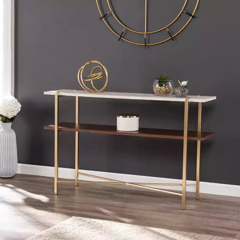 Console en faux marbre avec rangement - Laiton