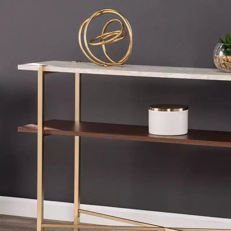 Console en faux marbre avec rangement - Laiton