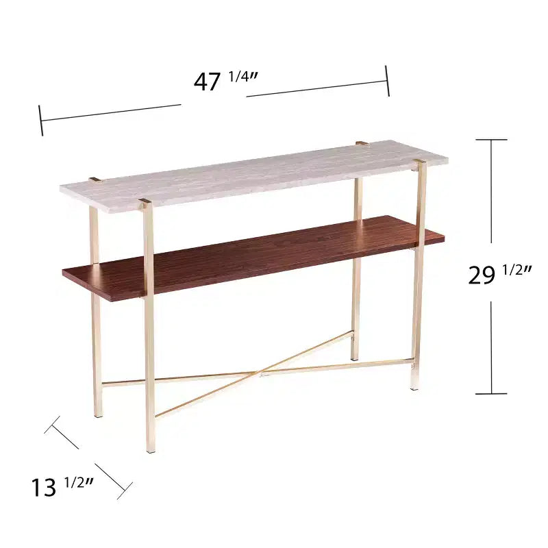 Console en faux marbre avec rangement - Laiton
