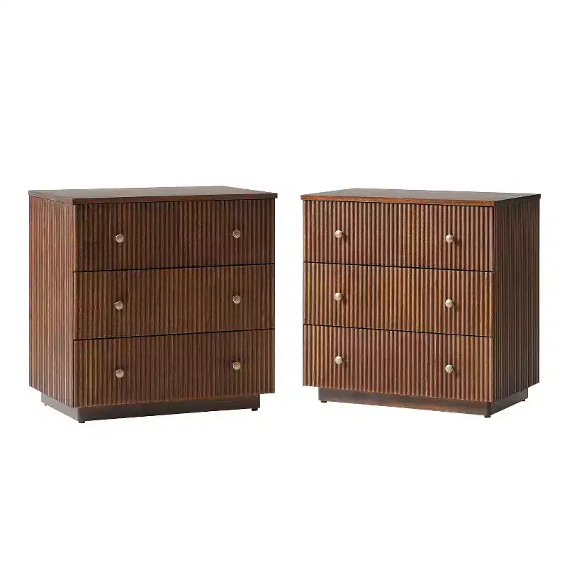 Sara 3-Drawer Modern end table with Built-in Charging Station Set of 2|ART OF LIVING DESIGNS-CHERRY