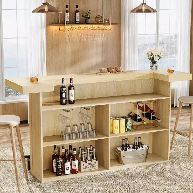 Table de bar moderne Lantine de 70,9 pouces à 4 niveaux, meuble de bar à domicile avec porte-verres et repose-pieds noir