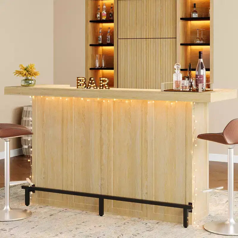 Table de bar moderne Lantine de 70,9 pouces à 4 niveaux, meuble de bar à domicile avec porte-verres et repose-pieds noir