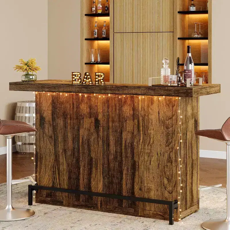 Table de bar moderne Lantine de 70,9 pouces à 4 niveaux, meuble de bar à domicile avec porte-verres et repose-pieds noir