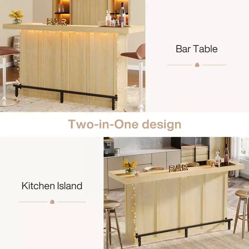 Table de bar moderne Lantine de 70,9 pouces à 4 niveaux, meuble de bar à domicile avec porte-verres et repose-pieds noir