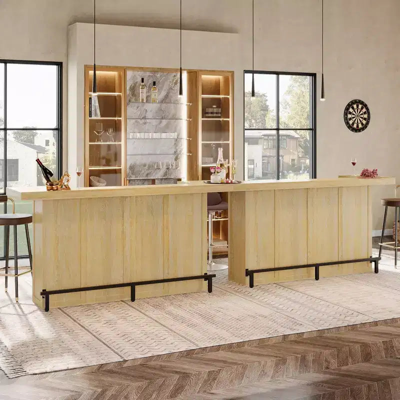 Table de bar moderne Lantine de 70,9 pouces à 4 niveaux, meuble de bar à domicile avec porte-verres et repose-pieds noir