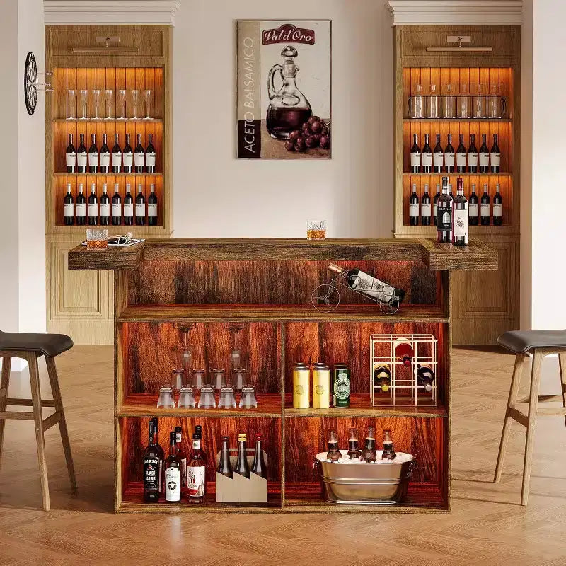 Table de bar moderne Lantine de 70,9 pouces à 4 niveaux, meuble de bar à domicile avec porte-verres et repose-pieds noir