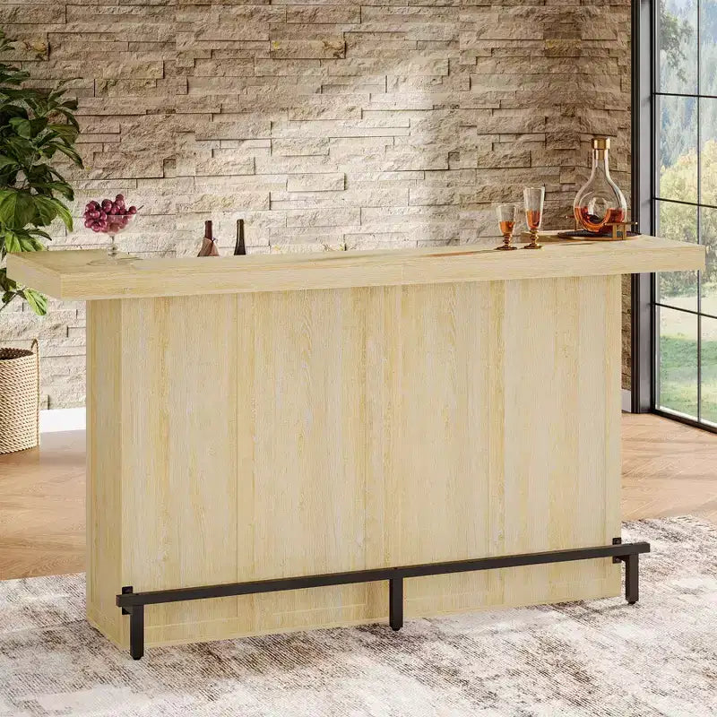Table de bar moderne Lantine de 70,9 pouces à 4 niveaux, meuble de bar à domicile avec porte-verres et repose-pieds noir