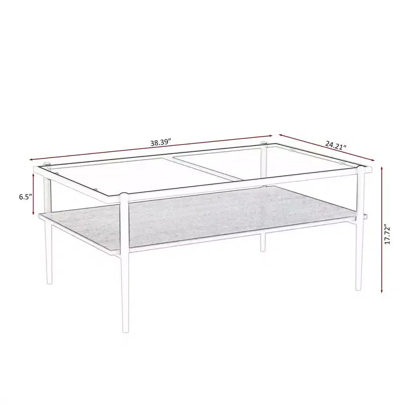 Table basse rectangulaire avec plateau en verre trempé gris et pieds blancs, table moderne pour le salon