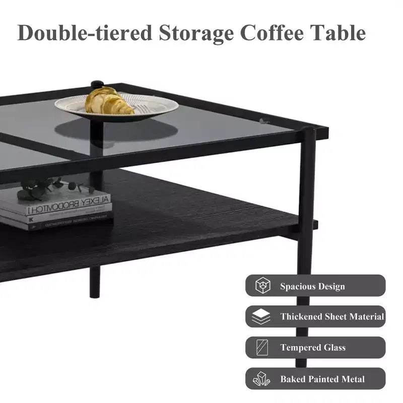 Table basse rectangulaire avec plateau en verre trempé gris et pieds blancs, table moderne pour le salon