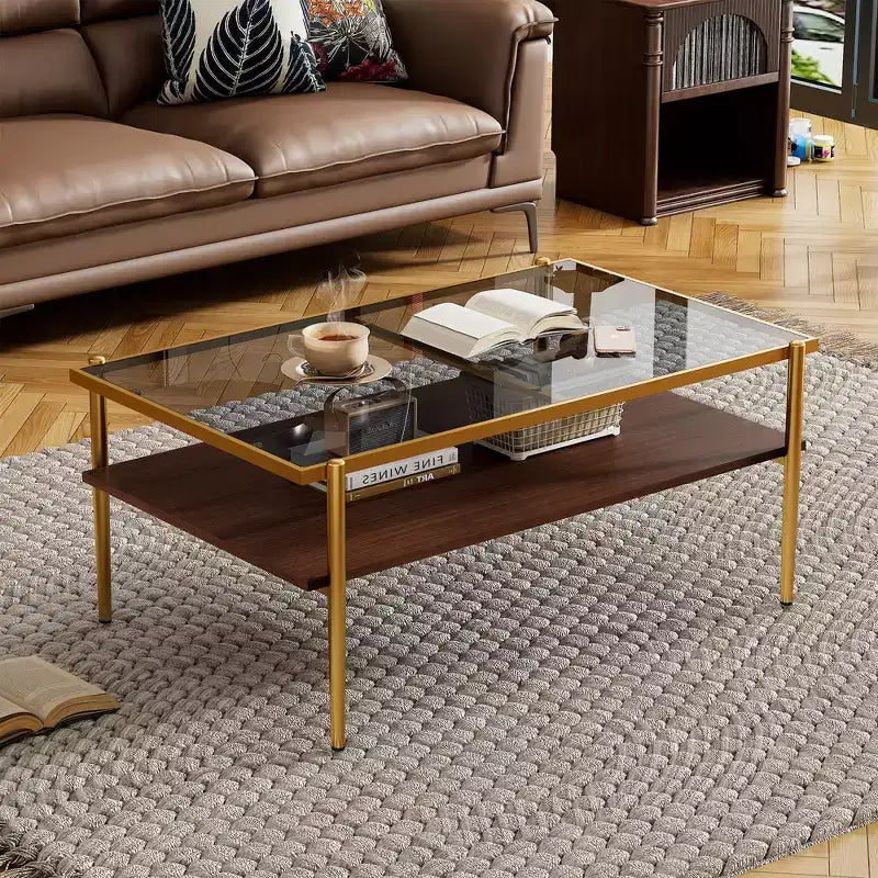 Table basse rectangulaire avec plateau en verre trempé gris et pieds blancs, table moderne pour le salon