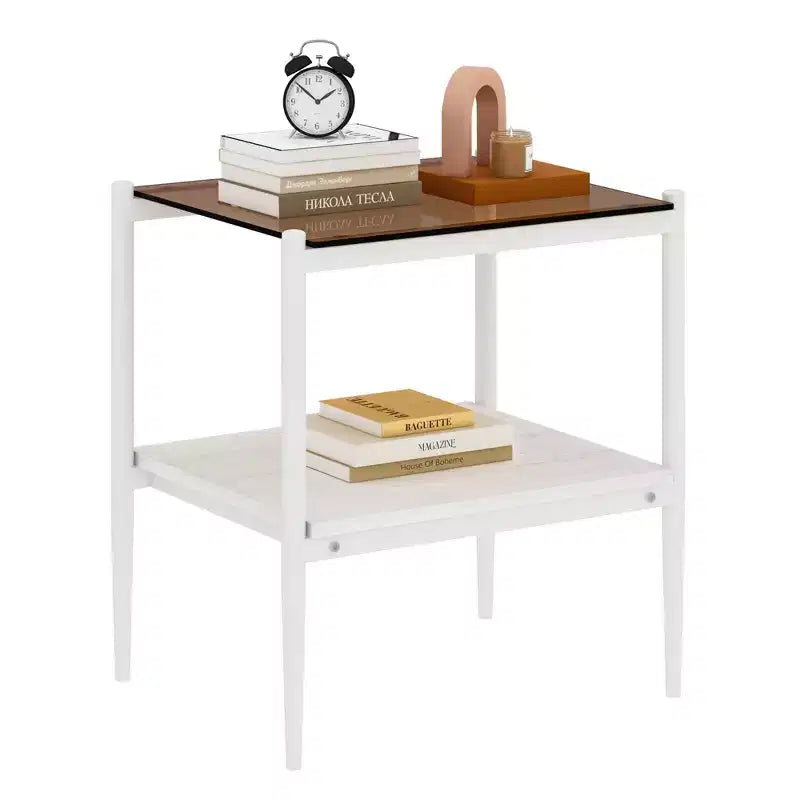 Table d'appoint rectangulaire, plateau en verre trempé avec couche de MDF, verre marron