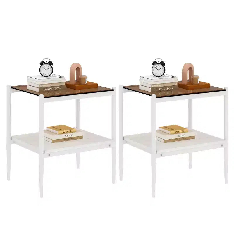 Table d'appoint rectangulaire, plateau en verre trempé avec couche de MDF, verre marron