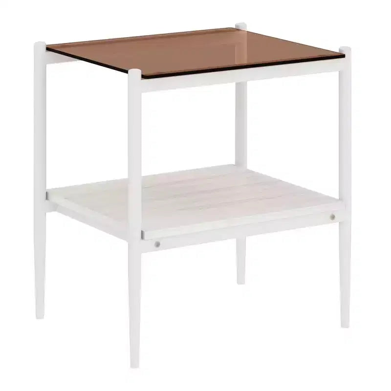 Table d'appoint rectangulaire, plateau en verre trempé avec couche de MDF, verre marron