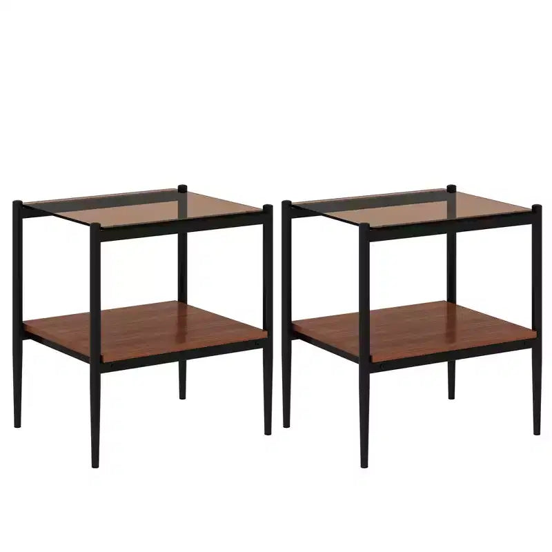 Table d'appoint rectangulaire, plateau en verre trempé avec couche de MDF, verre marron