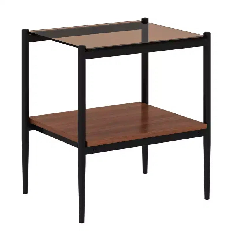 Table d'appoint rectangulaire, plateau en verre trempé avec couche de MDF, verre marron