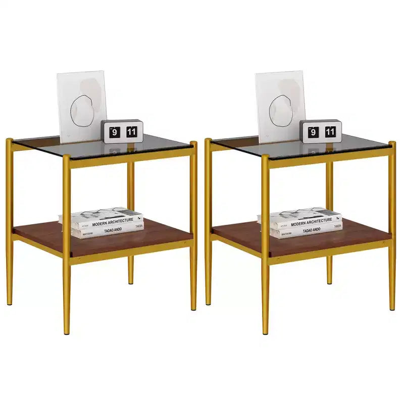 Table d'appoint rectangulaire, plateau en verre trempé avec couche de MDF, verre marron