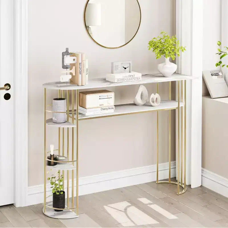 43.5 Console d'entrée étroite avec rangements et étagères, Table de couloir derrière le canapé Meuble moderne pour chambre