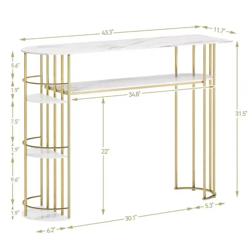 43.5 Console d'entrée étroite avec rangements et étagères, Table de couloir derrière le canapé Meuble moderne pour chambre