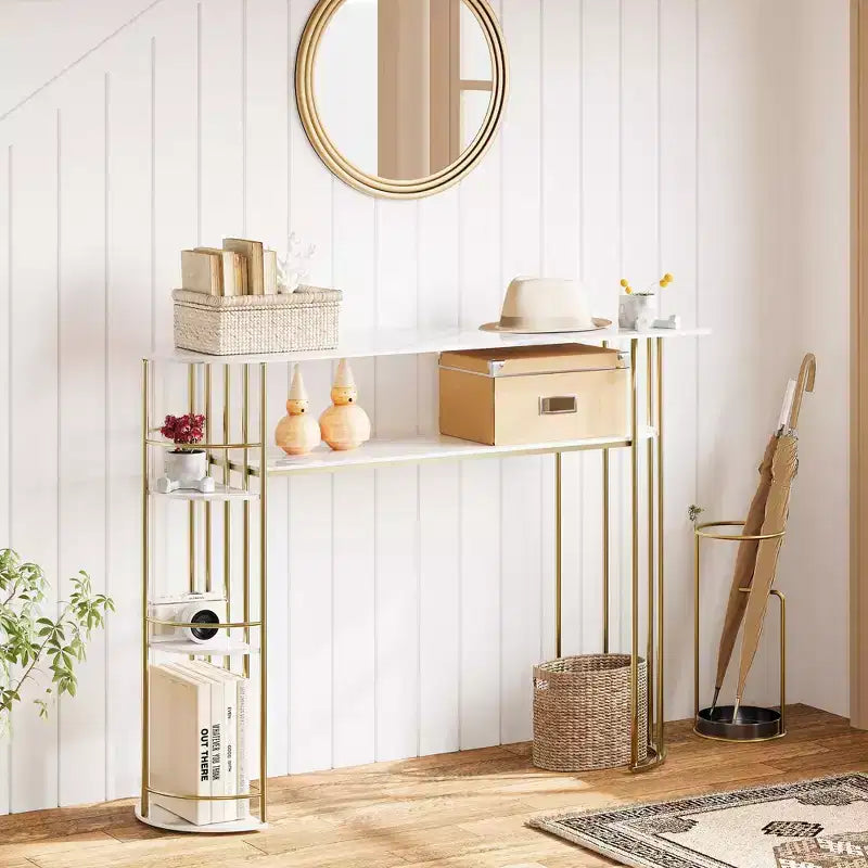 43.5 Console d'entrée étroite avec rangements et étagères, Table de couloir derrière le canapé Meuble moderne pour chambre