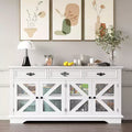 Buffet de 63 po avec station de recharge et 4 portes de grange grillagées, bahut de rangement pour bar à café pour salle à manger/salon