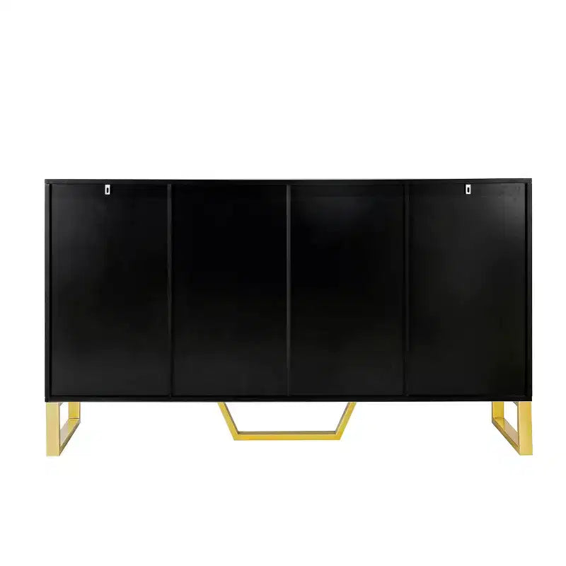 Bahut commode avec 4 portes, poignées métalliques et étagères réglables pour salle à manger, casiers