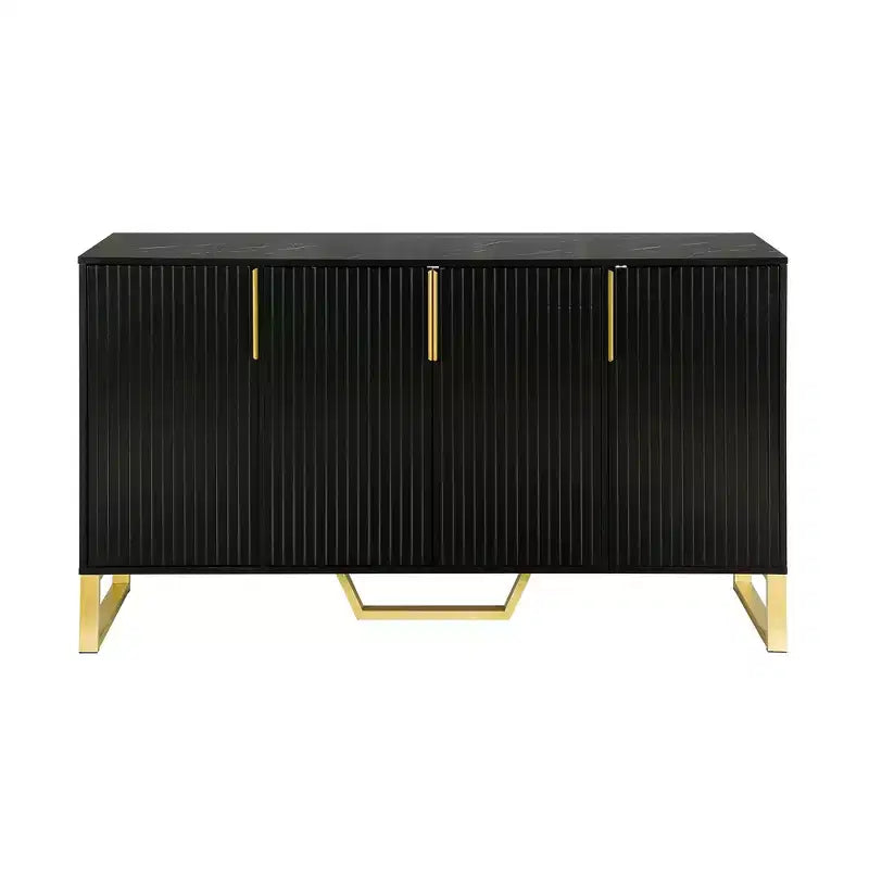 Bahut commode avec 4 portes, poignées métalliques et étagères réglables pour salle à manger, casiers