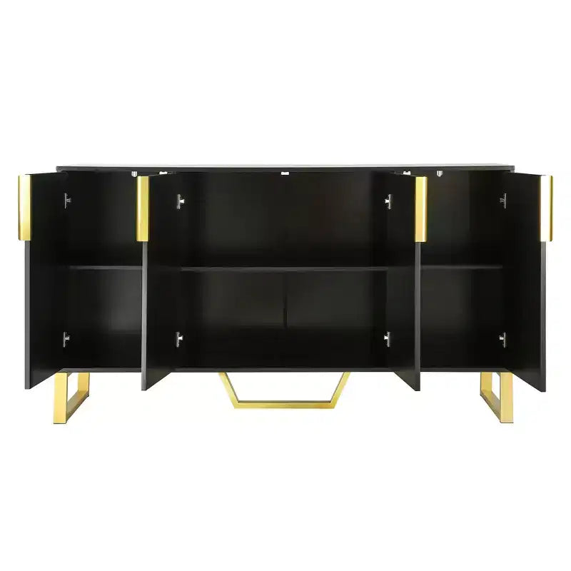 Bahut commode avec 4 portes, poignées métalliques et étagères réglables pour salle à manger, casiers