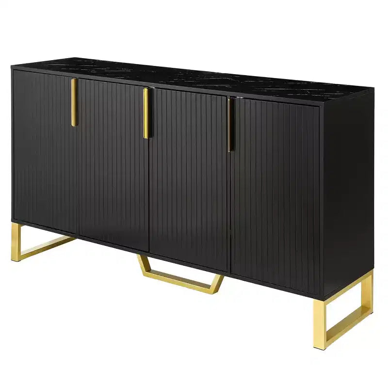 Bahut commode avec 4 portes, poignées métalliques et étagères réglables pour salle à manger, casiers