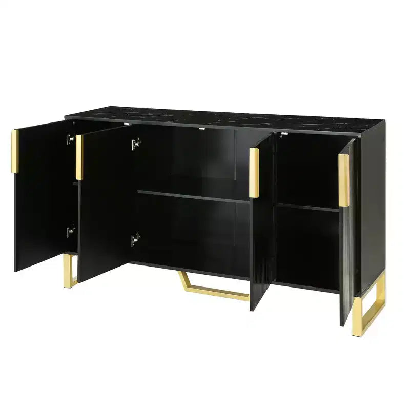 Bahut commode avec 4 portes, poignées métalliques et étagères réglables pour salle à manger, casiers