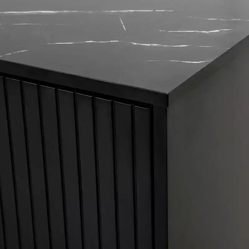 Bahut commode avec 4 portes, poignées métalliques et étagères réglables pour salle à manger, casiers