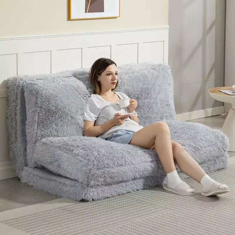 Pouf-lit contemporain en forme de haricot, matelas de sol pliable large et moelleux, canapé-lit mural garni de mousse