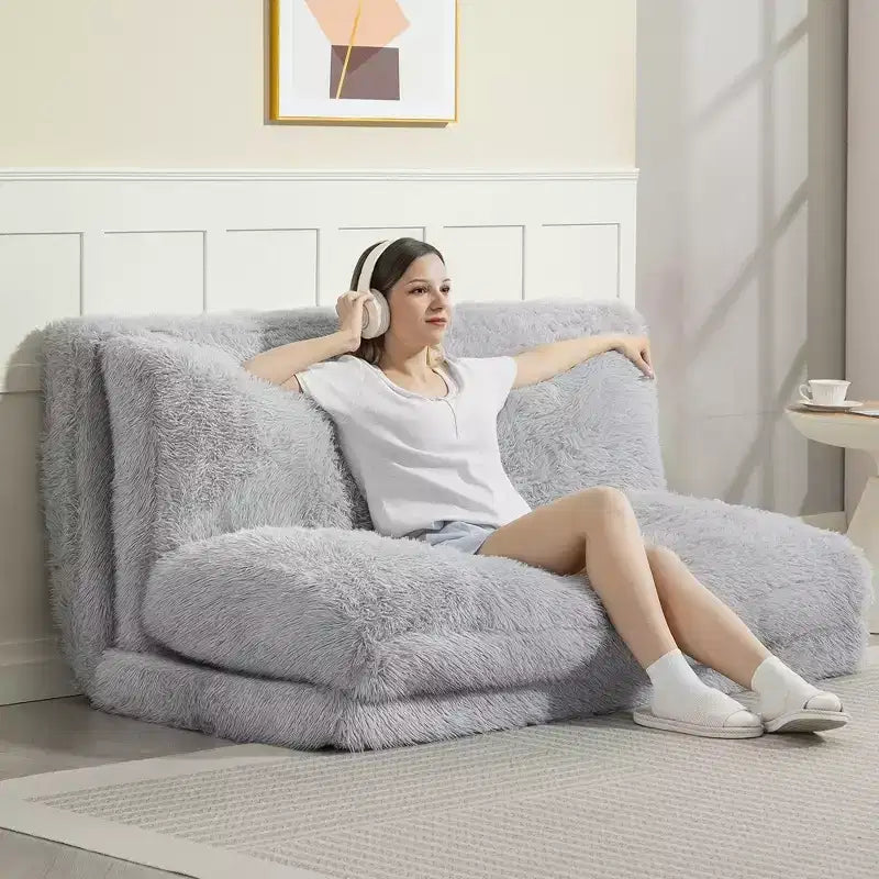 Pouf-lit contemporain en forme de haricot, matelas de sol pliable large et moelleux, canapé-lit mural garni de mousse
