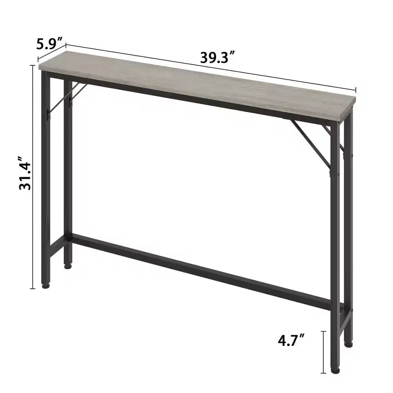 Console étroite, table de canapé 39,4, table derrière le canapé pour salon, table de couloir industrielle pour entrée, gris