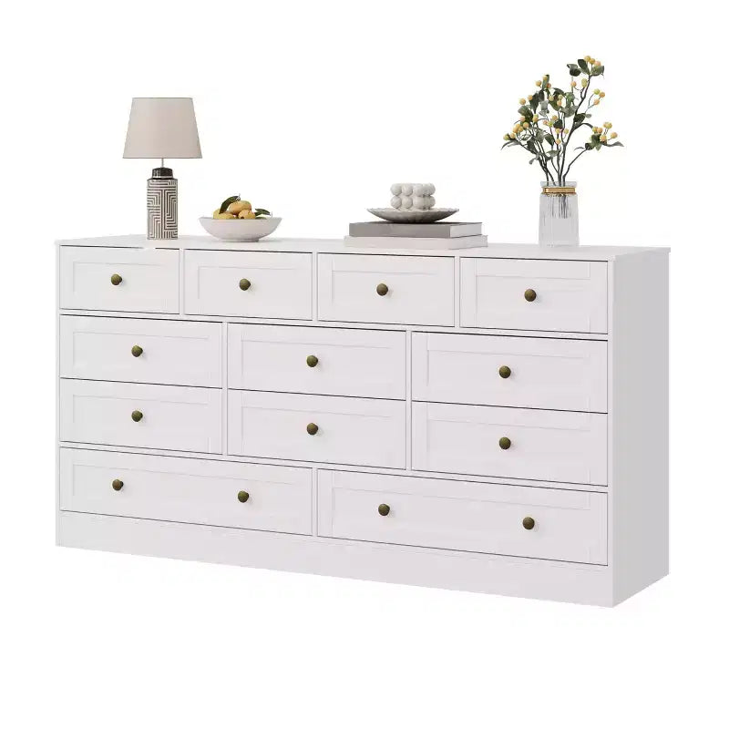 Commode 12 tiroirs pour chambre à coucher, commode en bois de 155 cm de large avec poignées métalliques, commode meuble TV pour téléviseurs jusqu'à 65 pouces, organisateur de rangement pour vêtements