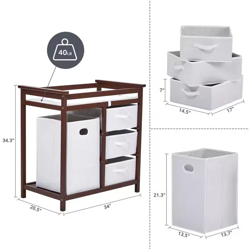 Table à langer, Station à langer pour bébé avec panier à linge, Organisateur de rangement à 3 tiroirs