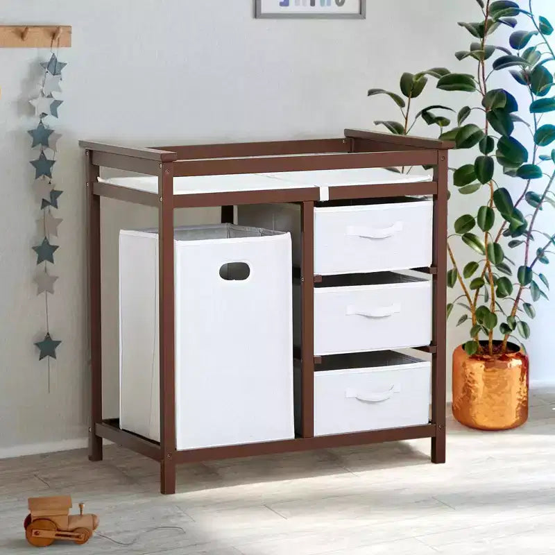 Table à langer, Station à langer pour bébé avec panier à linge, Organisateur de rangement à 3 tiroirs