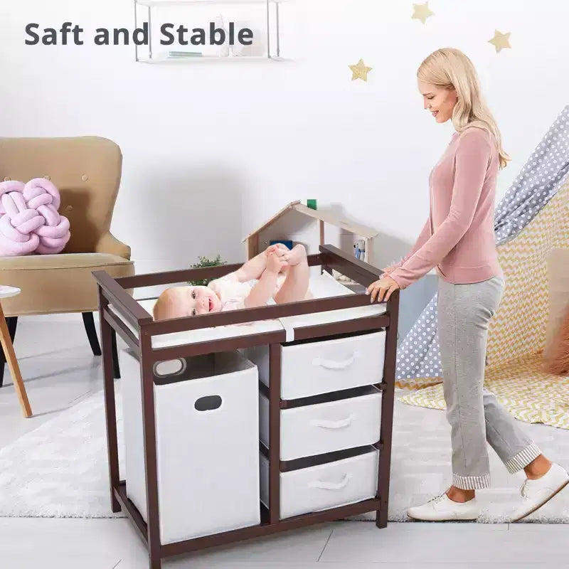 Table à langer, Station à langer pour bébé avec panier à linge, Organisateur de rangement à 3 tiroirs